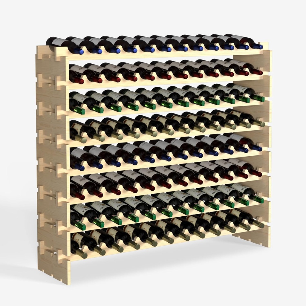 ZenStyle 96 Bottles Wine Rack, 8-Tier Wooden Stackable Wine Cellar Racks, Wine Storage Racks Countertop, Free Standing Wine Bottle Stand Holder Display Shelves