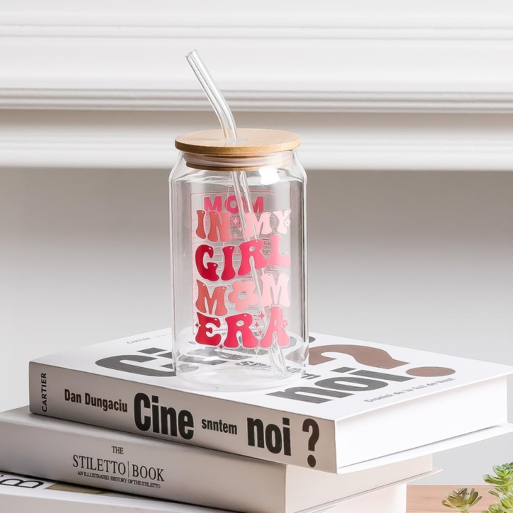 In My Girl Mom Era Cup - 16 Oz Coffee Glass with Bamboo - Mothers Day & Birthday Gift for Mom