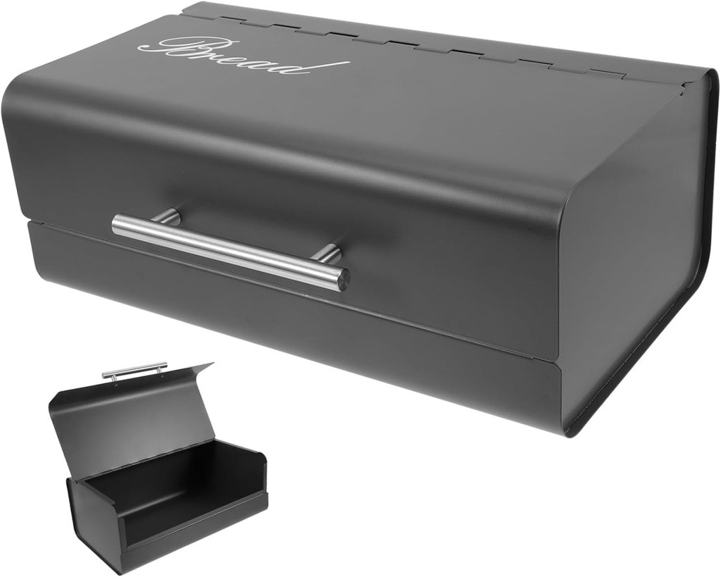 Multi-function Bread Container with Capacity for Kitchen Countertop Storage Black Iron Bread Box with Hinged Lid Design Space-saving Organizer and Baking Supplies