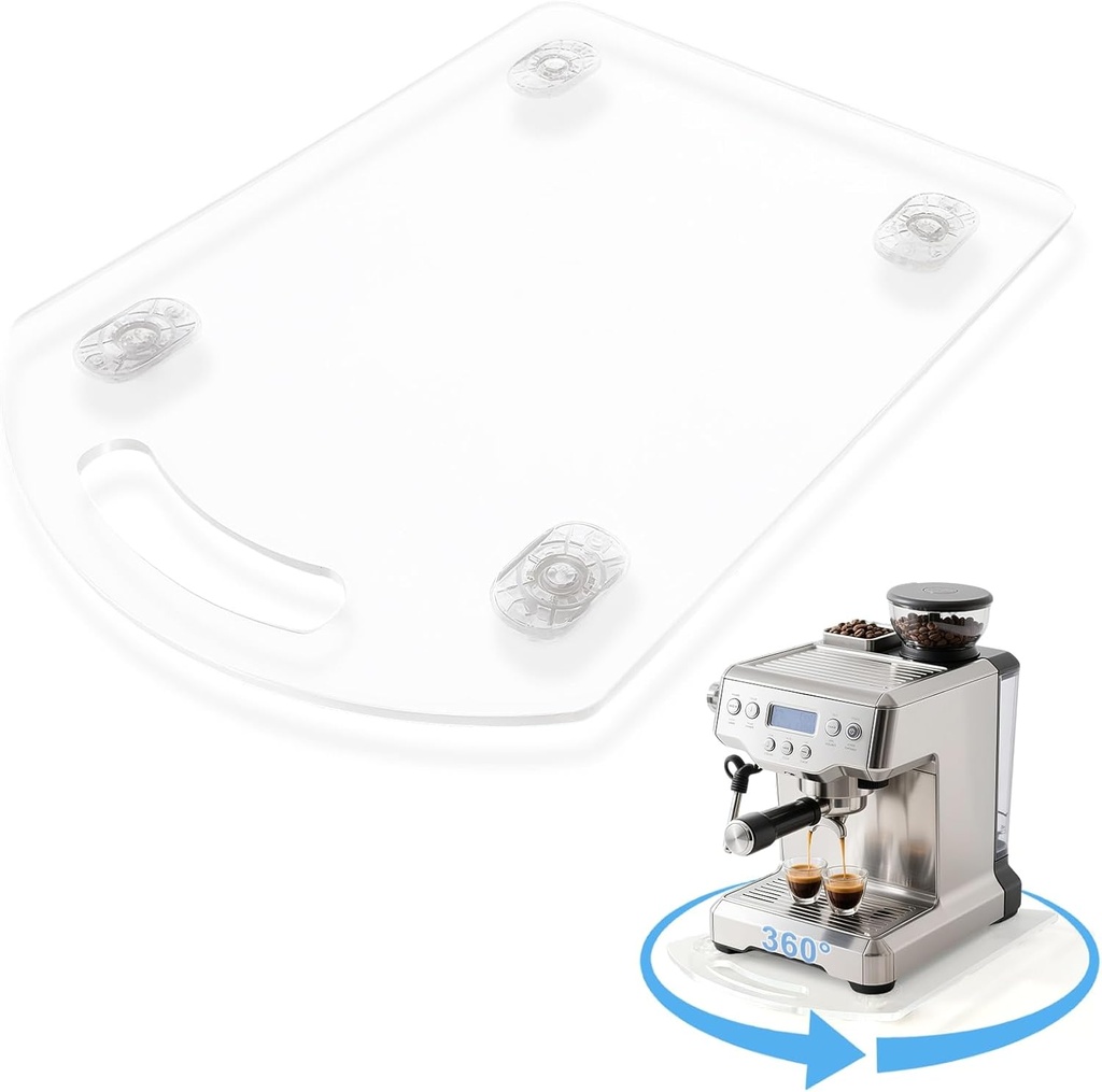 BiJun Appliance Sliders for Kitchen Appliances, 360° Rolling Sliding Tray for Coffee Maker, Heavy-Duty Coffee Pot Slider Tray for Countertop Appliances, Espresso Machines, Blenders, Clear (10" x 14")