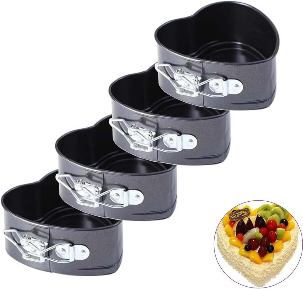 4pcs Mini Non-Stick Spring Pan | 4 Inch Heart Shaped Cake Cheesecake Pan Baking Molds for Instapot Pressure Cooker | Baking for Air Fryer Valentine's Day