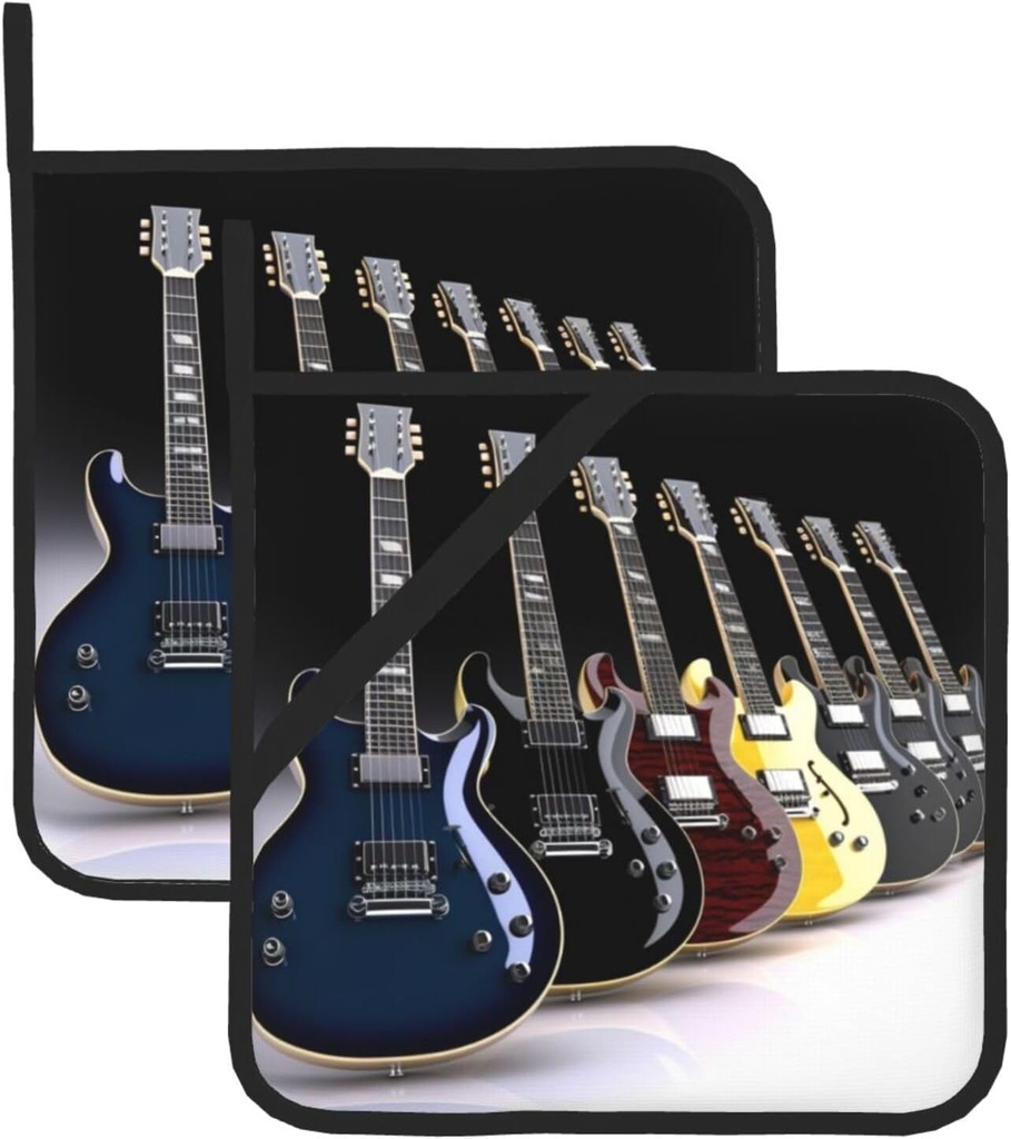 Electric Guitar Pot Holders Sets of 2 Heat Resistant Non Slip Cotton Potholers Kitchen Oven Hot Pads for Cooking Baking BBQ