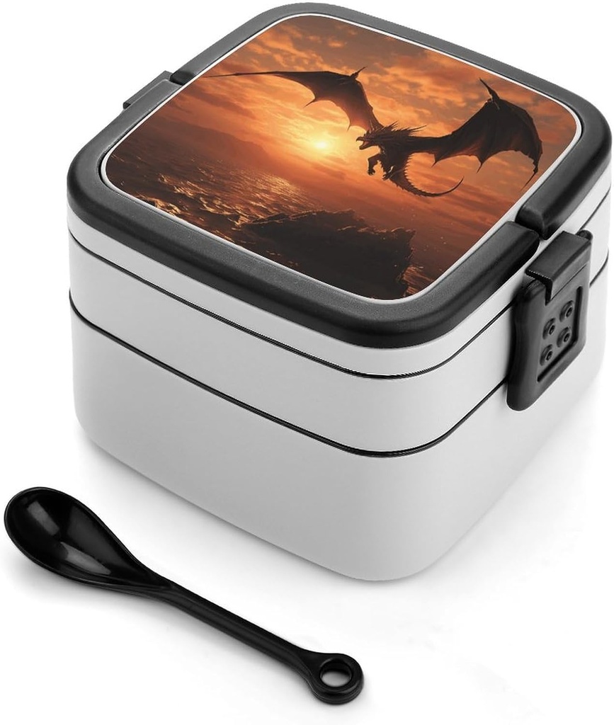 Sea Sunset Flying Dragon Stackable Bento Box Double-layered Leak-Proof Lunch Box 1L Capacity Portable Lunchbox Durable Drop-Proof for Work Picnic Travel