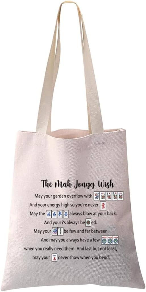 PXTIDY Mahjong Lover Gift Mah Jongg Wish Tote Bag Mahjong Players Shoulder Bag Mah jong Board Game Tote Bag
