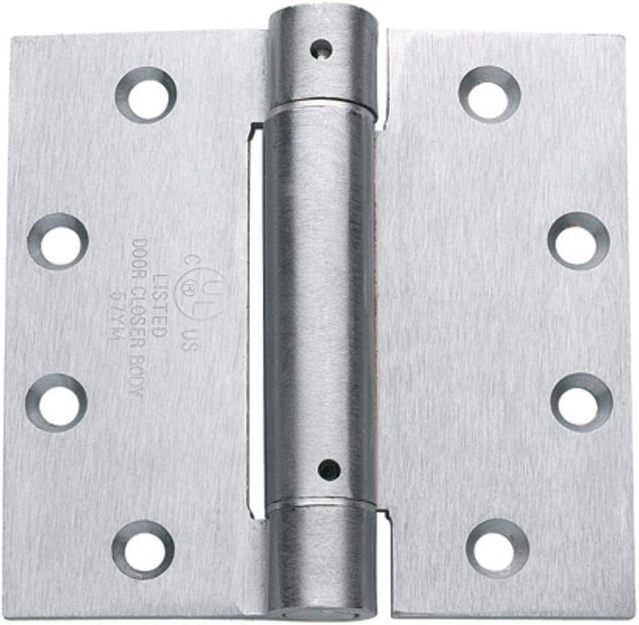 Hinge Outlet 4.5 Inch Square Spring Hinges – Commercial Grade, Adjustable Self-Closing Door Hinges for Quiet, Secure Closing (Satin Chrome, 2 Pack)
