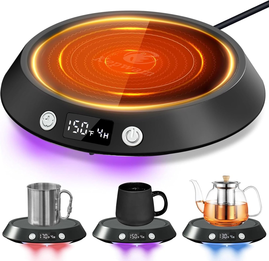 Coffee Mug Warmer - 55W Electric Coffee Warmer for Desk 3 Temp Settings & 2-9 Timer Smart Cup Warmer for Desk Candle Warmer Plate with LED Lights Beverage Tea Milk Warmer for Home & Office
