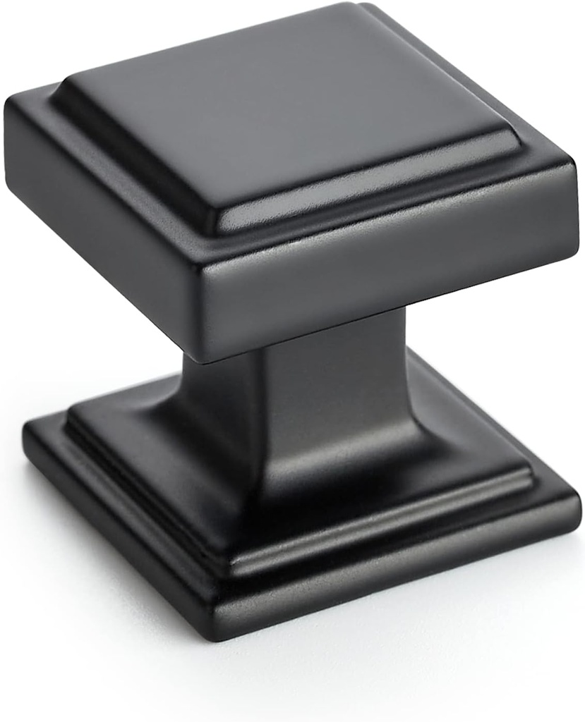 Home Expert Black Cabinet Knobs - 25 Pack Square Kitchen Drawer Knobs and Pulls - Matte Black Finish