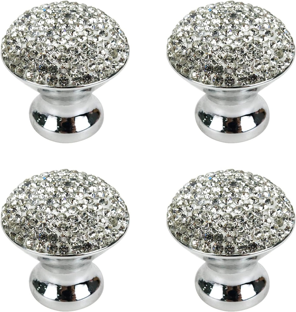 Decorative Crystal Knobs Designed Crystal Cabinet Knobs Bling Rhinestone Cabinets Drawers Dressers Pulls Handles for Home Kitchen Bathroom(White) 4Pcs