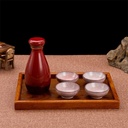 Sake Set of 6 Pieces with Wooden Tray Japanese Style Traditional Retro Porcelain Crafts Red