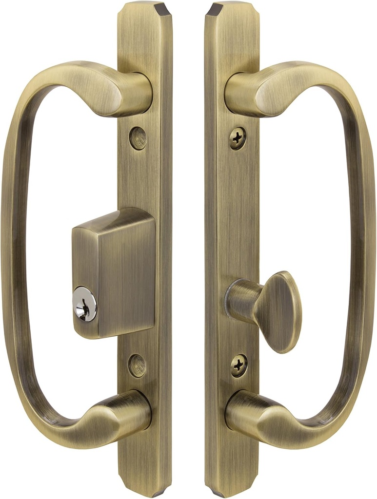 Embassy Solid Brass Active Trim Handle Set with Keyed Cylinder for Sliding Glass and Patio Doors in Antique Brass, 1-3/4" Door Thickness