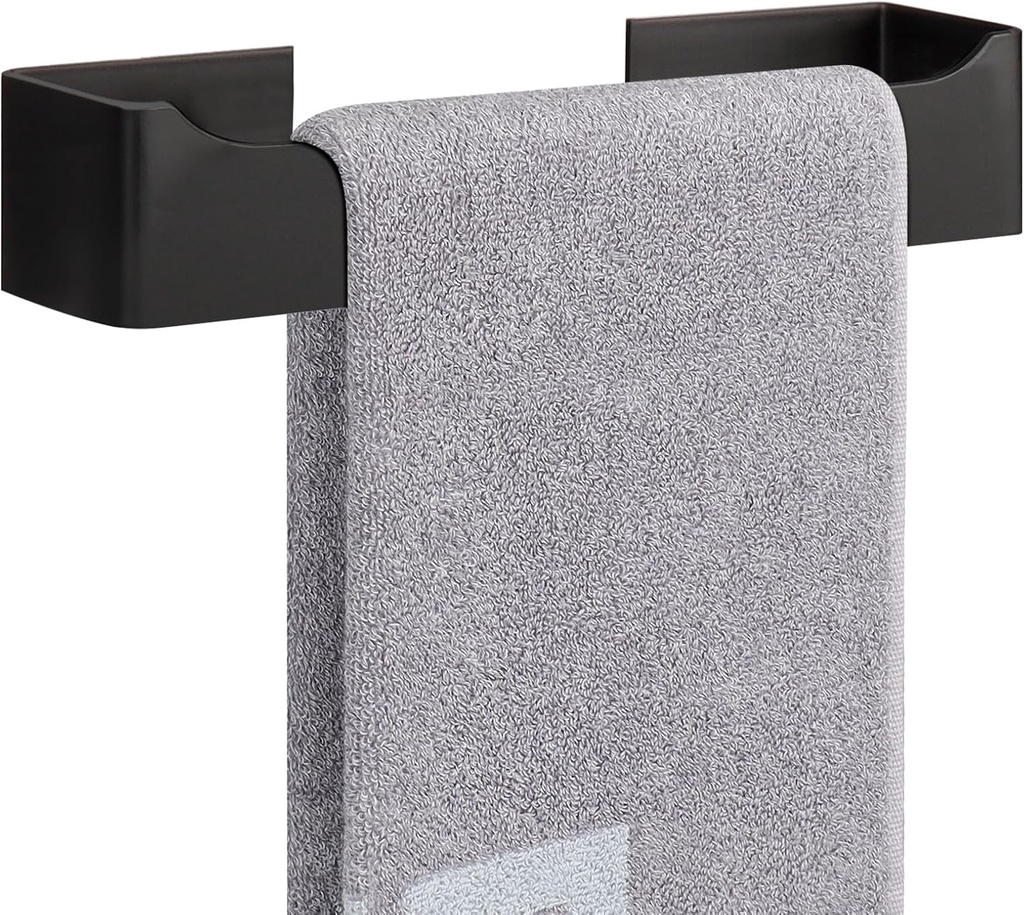 NearMoon Self Adhesive Hand Towel Holder/Towel Ring, Stainless Steel Hand Towel Bar Rustproof Stick on Wall-Towel Rack for Bathroom/Kitchen, Square Sticky and Wall Mounted (9 Inch, Matte Black)