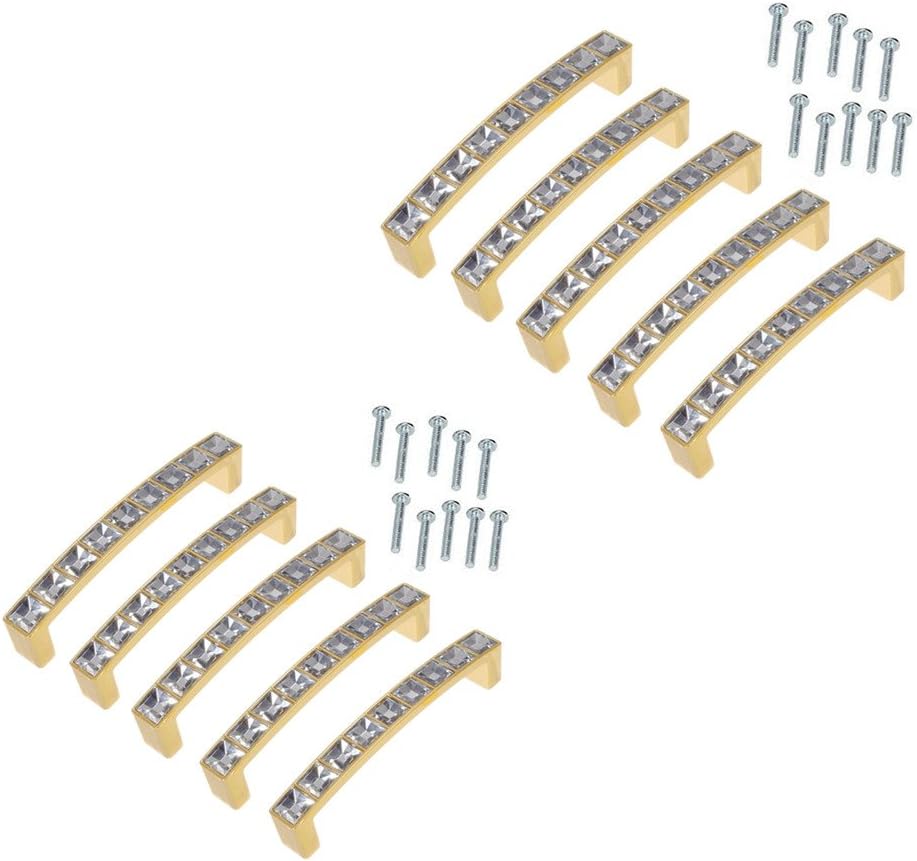 Lsgoodcare 10Pack Gold 96MM/3.8 Inch Europe Simple U Shape Style Crystal Glass Furniture Door Drawer Pull Handles Cabinet Cupboard Dresser Pull Handles Kitchen Knobs,Modern Simple Style