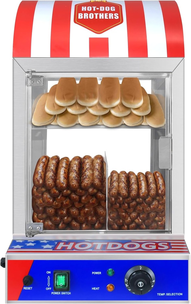 2-Tier Hot Dog Steamer Machine with Bun Warmer - 27L/24.52QT Electric Steamer with Adjustable Temperature