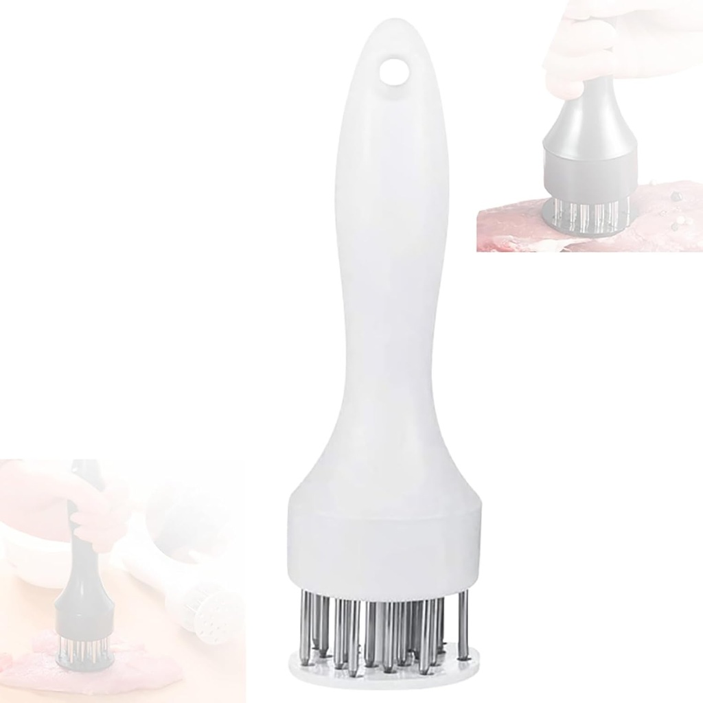 Meat Tenderizer Tool, Stainless Steel Meat Pounder Tools Meat Tenderizer Tool with Ultra Sharp Stainless Steel 21 Sharp Needle Blades for Tenderizing and Cooking Kitchen Gadgets (White, 1pcs)