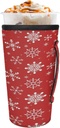 Classic Winter Christmas Theme Iced Coffee Sleeve Reusable Coffee Cup Sleeves with Handle Neoprene Insulated Cold Drink Holder for 30-32 Oz Cups Large