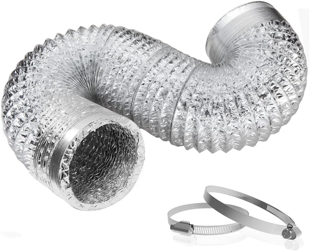 4 Inch 3 Feet Dryer Vent Hose Short,Flexible Air Ducting,Heavy Duty Aluminum Foil Extra Thick(6-ply) with 2 Clamps for HVAC Ventilation,Tight Space