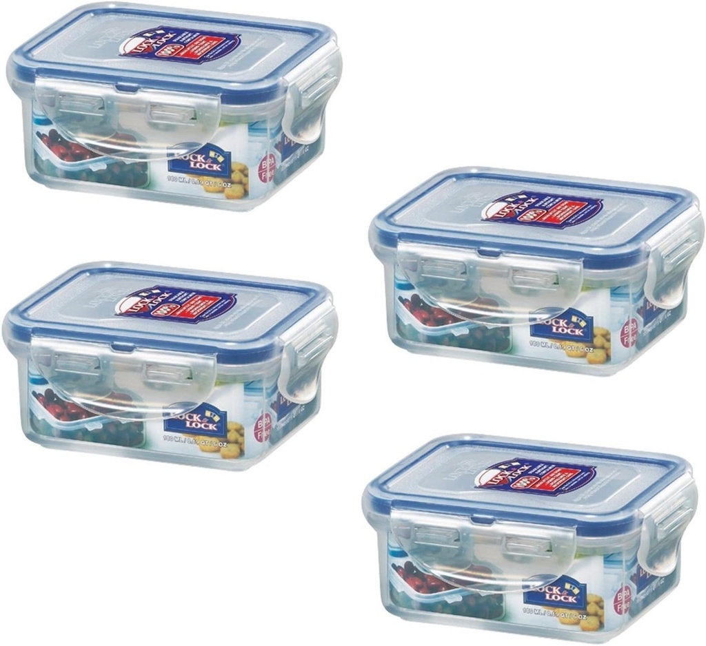 (Pack of 4) LOCK & LOCK Airtight Rectangular Food Storage Container 6-oz / 0.76-cup
