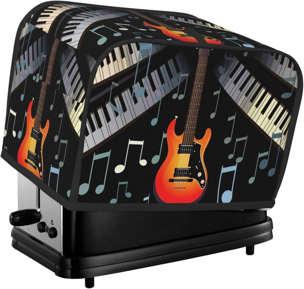 Guitar Piano Pattern 2 Slice Toaster Covers Dustproof Splash-Proof Bread Machine Cover Fingerprint Protectors Small Washable Kitchen Appliance Cover Universal Size