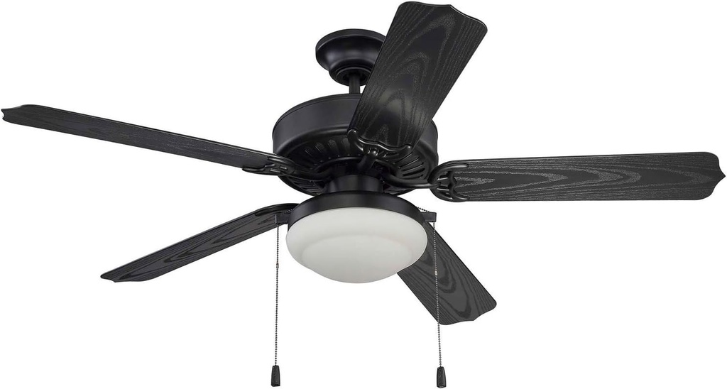 Craftmade 52" Enduro ABS END52MBKPC1 Outdoor Wet Rated Ceiling Fan in Matte Black Finish with Custom Matte Black ABS Blades, Optional 2 Light Bowl Light Kit with 2 x 9W Non-Dimmable LED Bulbs Included