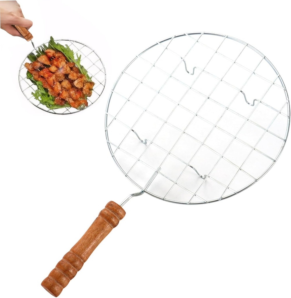 Round Grill Grates|Grill Racks Food-Safe Round Outdoor BBQ Wire Roaster Rack with Heat-Resistant Wood Handle Polished Grill Mesh with Feet Grilling Accessories