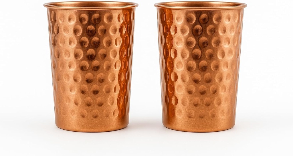 Set of 2 Hammmered Pure Copper Cups For Drinking Water Glasses Tumblers Glass for Ayurveda Health Benefits 300ml 11.8oz