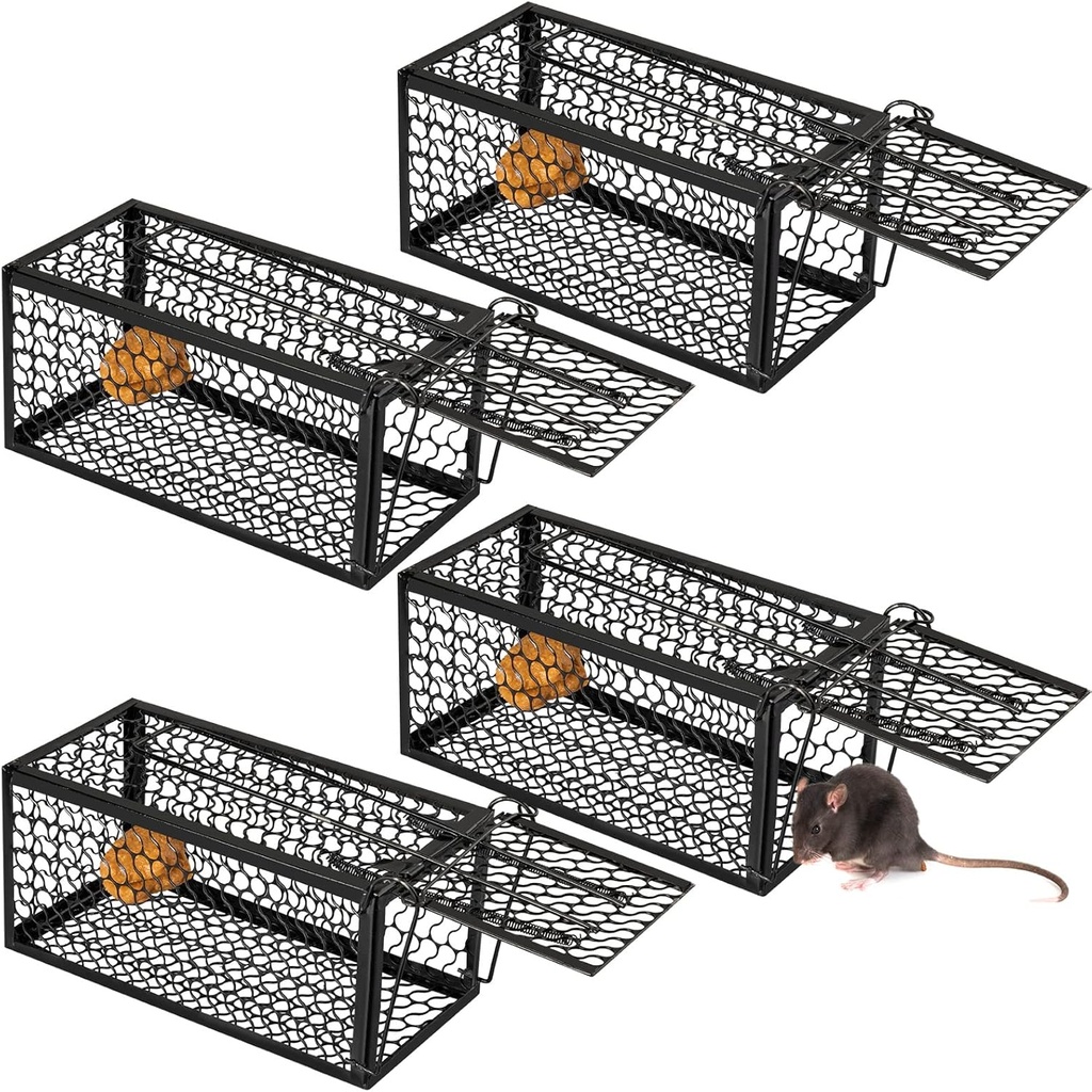 Qualirey 2 Pcs Humane Rat Trap Chipmunk Rodent Mouse Squirrel Trap Small Live Animal Mouse Voles Hamsters Live Cage Rat Cage for Mice Easy to Catch and Release (9.1 x 4.5 x 4.5 Inches,Black)