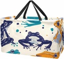 Reusable Grocery Bag Heavy Duty Shopping Tote Bag Foldable with Reinforced Handle, Seamless Abstract Pattern with Animal Frogs