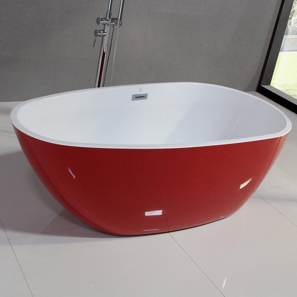Dowell 074 Luxury Contemorary High Grade Acrylic FREE STANDING Bathtub Modern New (63"x30-3/4"x22-7/8" Red)