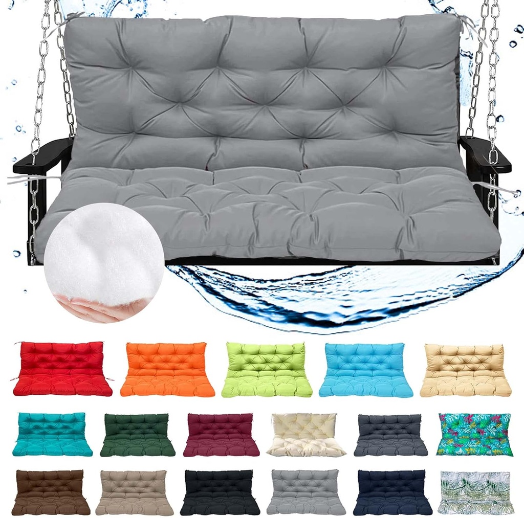 Bench Cushion Porch Swing Cushions Outdoor, Patio Chair Cushions High Back Waterproof Bench Pad 60 inch Thicken Swing Replacement Cushions for Outdoor Furniture (Light Grey 60x40in)