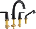 Roman Tub Faucet with Sprayer, Classic Bath Faucet Set with Brass Valve, 4-Hole, 2-Handle Widespread Deck Mounted Bathtub Faucet with Shower High Flow Tub Filler with Diverter, Matte Black