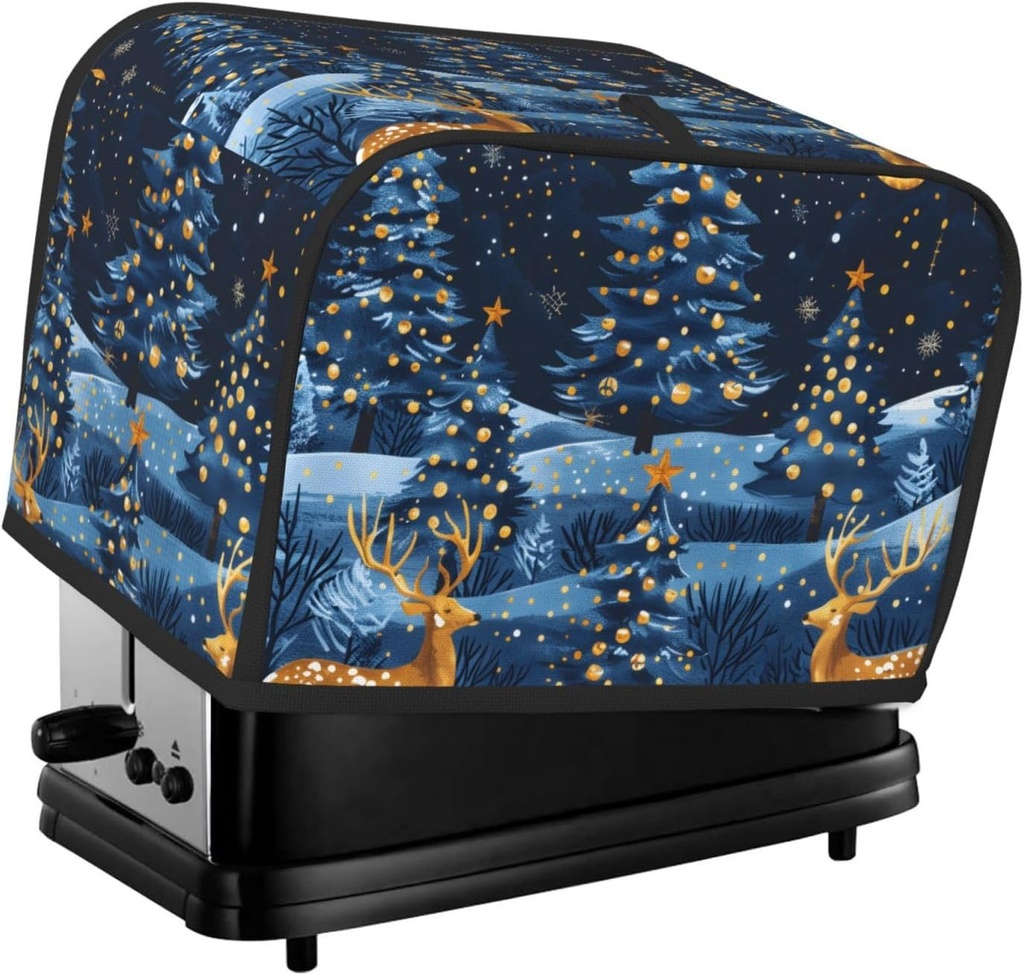 Christmas Deer Elk Toaster Cover 2 Slice Washable Bread Maker Cover Decorative Kitchen Small Appliance Covers Dust Protection Stain Resistant Bread Machine Protector with Top Handle