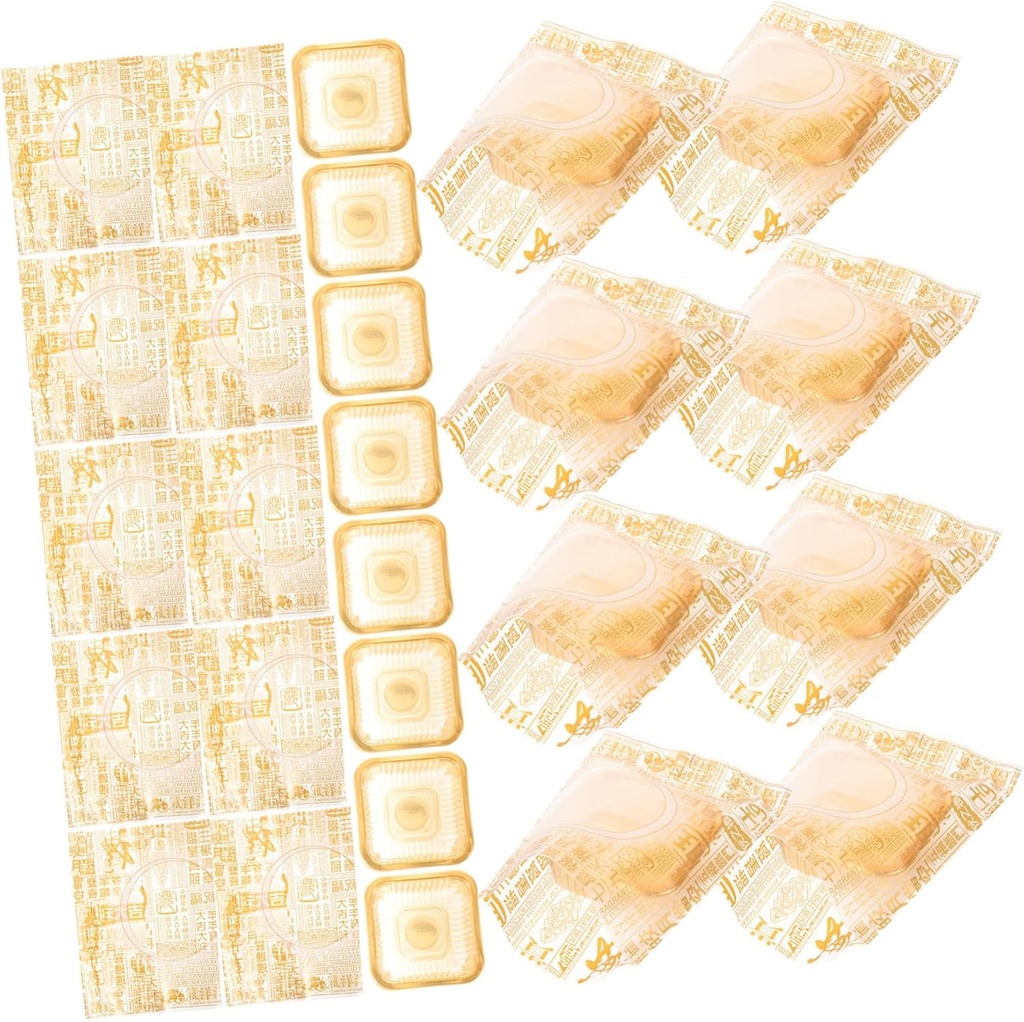 Ciieeo Moon Cake Packaging Bag and Single Tray for Baked Desserts Gold Lettering Food Storage Bags with Plastic Tray for Egg Yolk Pastry and Handmade Treats Stable Bottom Holiday Party