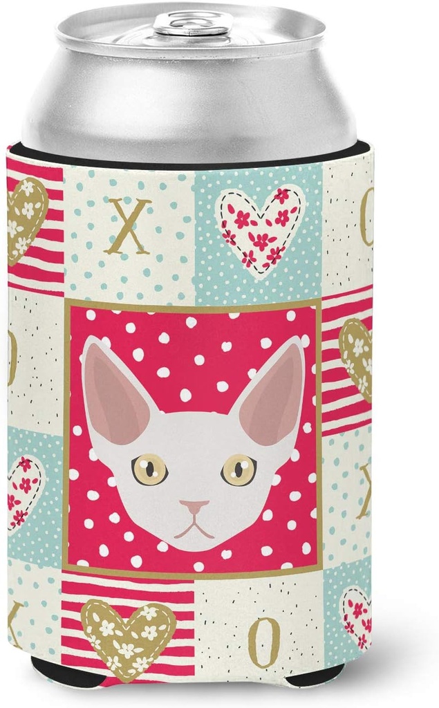 Caroline's Treasures CK5110CC Devon Rex Cat Love Can or Bottle Hugger, Red Cooler Washable Drink Sleeve Collapsible Beverage Insulated Holder, Can Hugger, Multicolor