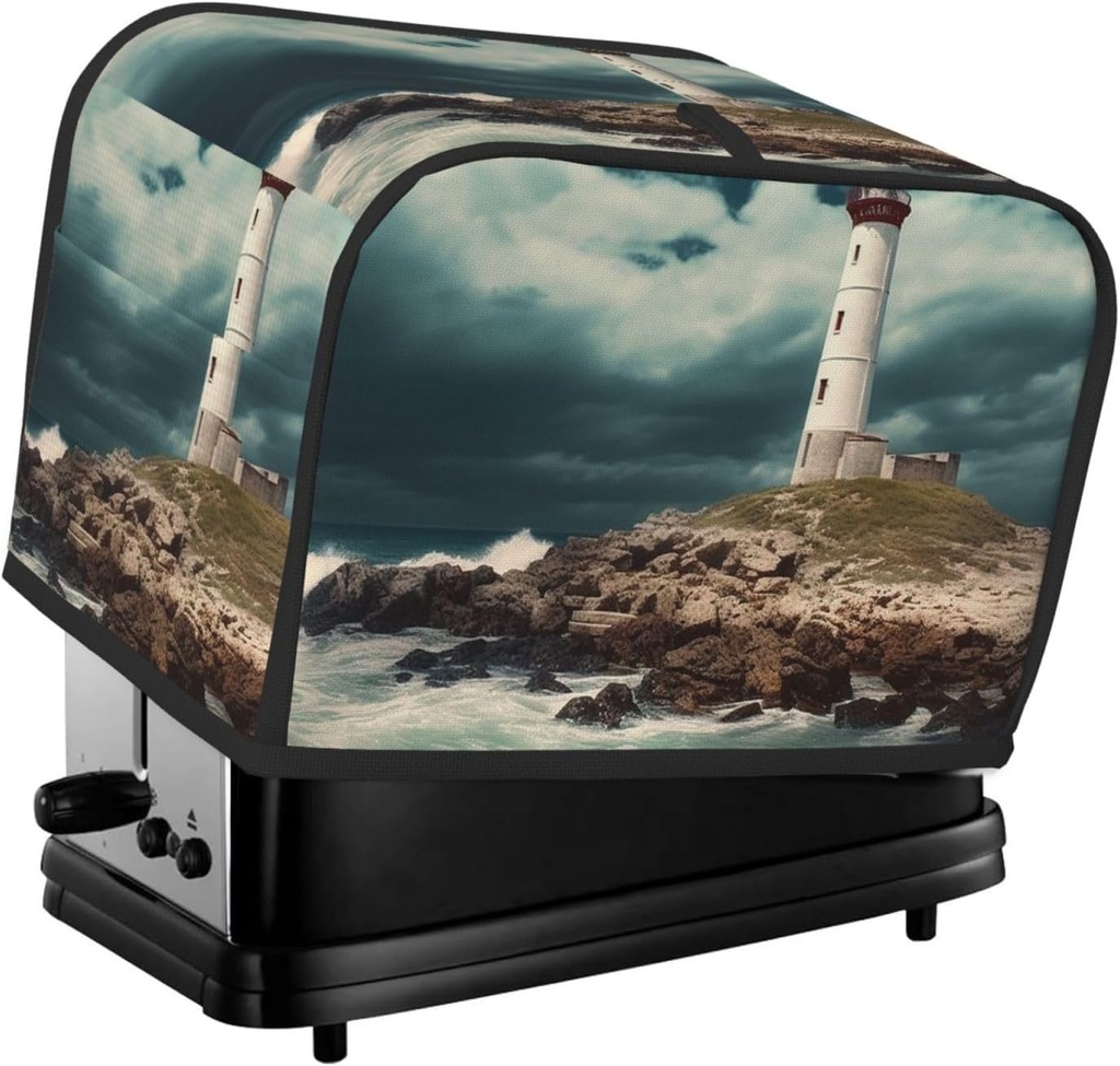Lighthouse Seaside Toaster Cover 2 Slice, Waterproof Bread Machine Covers with Pockets Universal Size Kitchen Small Appliance Cover with Handle, Dust and Fingerprint Protection