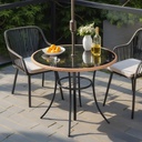 AVAWING 35.6-Inch Round Outdoor Dining Table for 4-6, All-Weather Steel Frame & Glass Tabletop with Umbrella Hole, Patio Furniture for Garden, Backyard, Poolside, Black(Only Table)