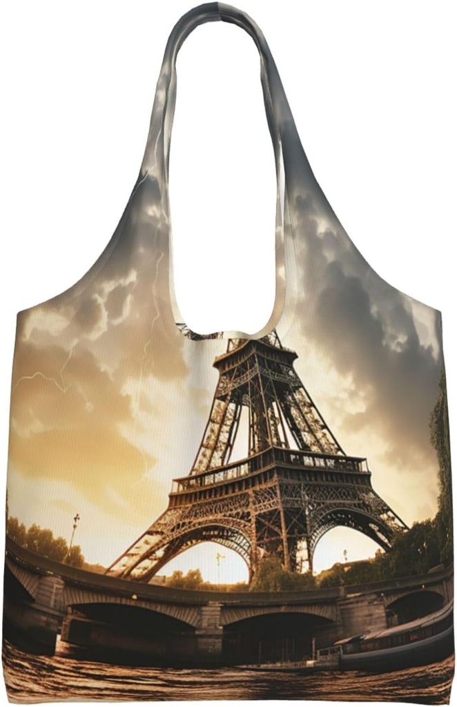 Eiffel Tower Canvas Tote Bag Reusable Grocery Bags Shopping Bags Large Canvas Bags with Handles