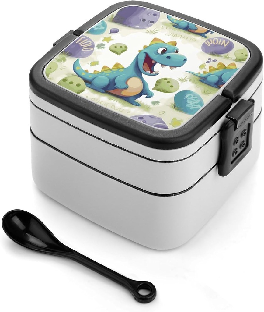 Bento Box Adult Lunch Box All-in-One Stackable Leakproof Lunch Containers with Compartments Double Layer Leak-Proof Cute Dinosaur Lunch Boxes for Women Men Office Work Picnic