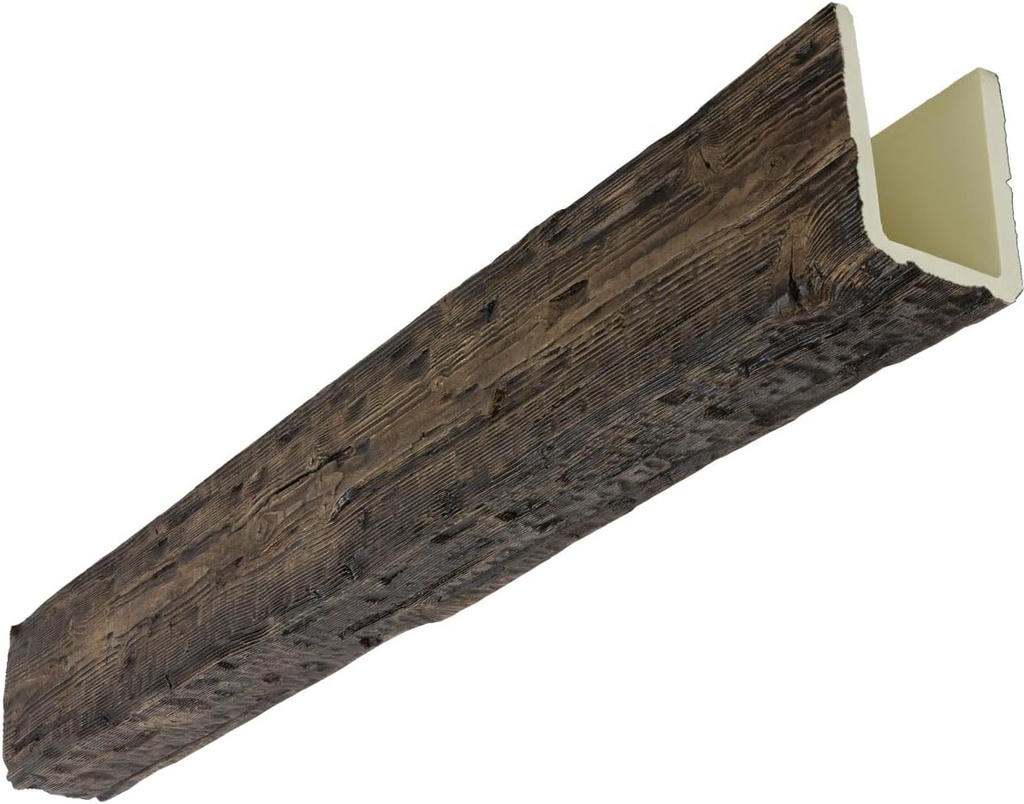 Heritage Timber Salvaged Timber Faux Wood Beam, 3-Sided (U-Beam), 5 1/2"W x 5 1/2"H x 72"L, Kona Brown Finish