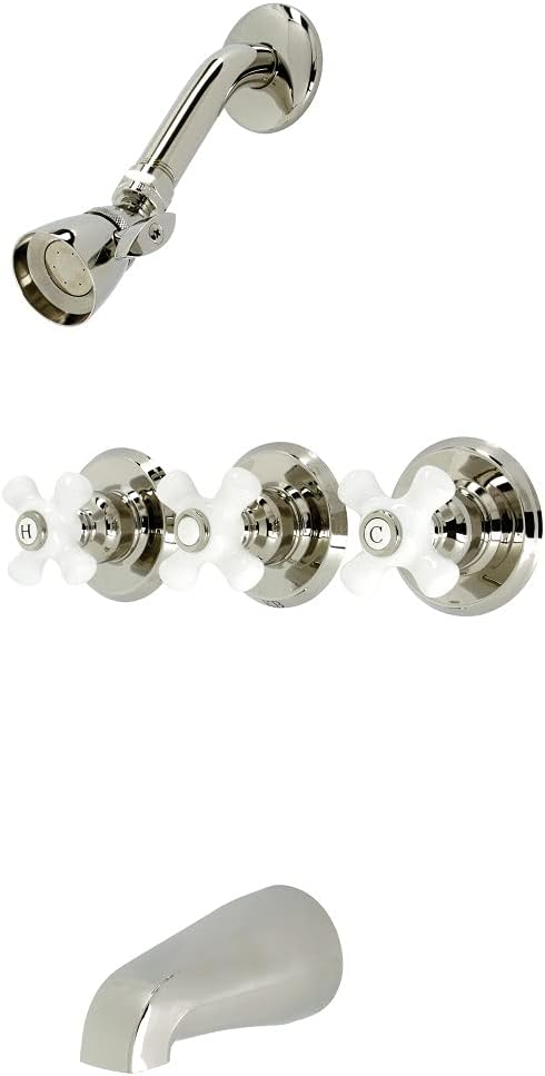 Kingston Brass KB236PXPN Victorian Triple-Handle Tub and Shower Faucet in Polished Nickel