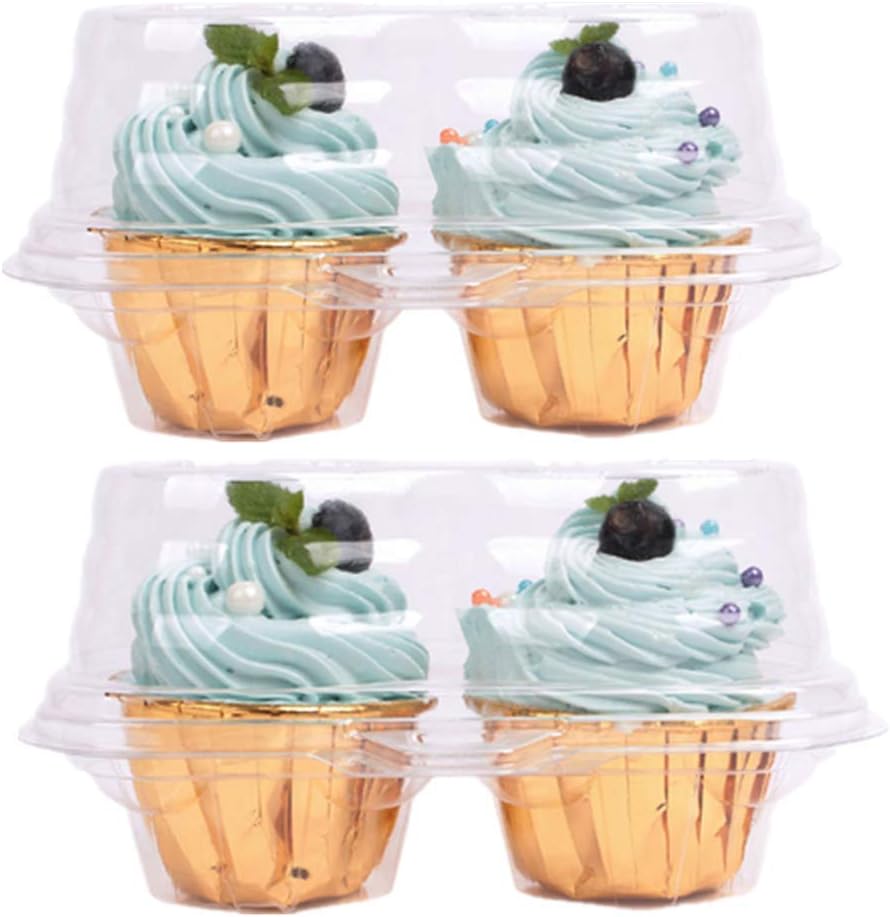 Leoyoubei Double Cupcake Container,2 Compartment Cupcake Container - Deep Cupcake Carrier Holder Box - Clear - Stackable - Clamshell Cupcake Container Ideal to Carry Cupcakes or Birthday Party (10)