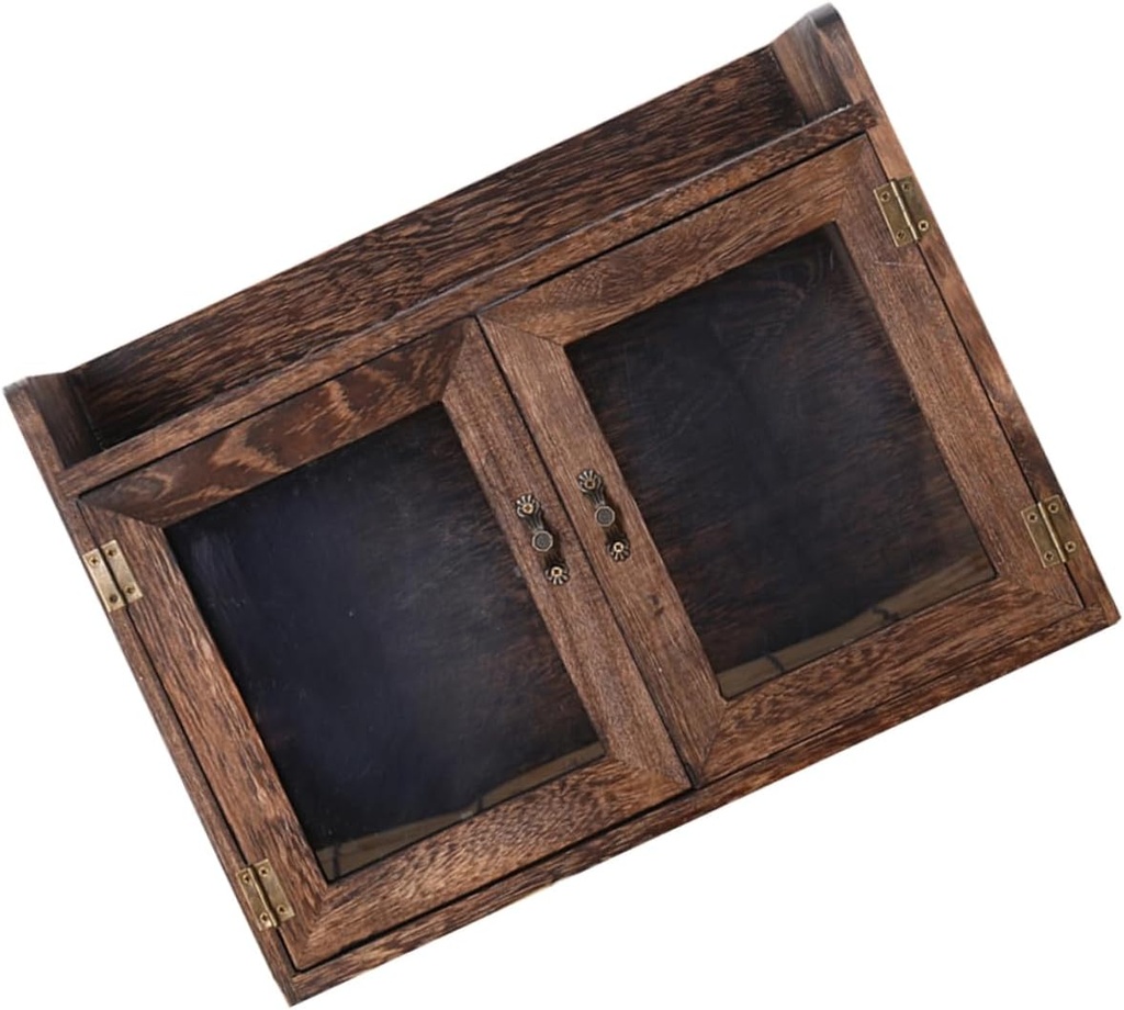 Luxshiny Wooden Bread Box Produce Storage Bin Snack Container Food Storage Box Visible Lid Cosmetics Holder Sundries Organizer