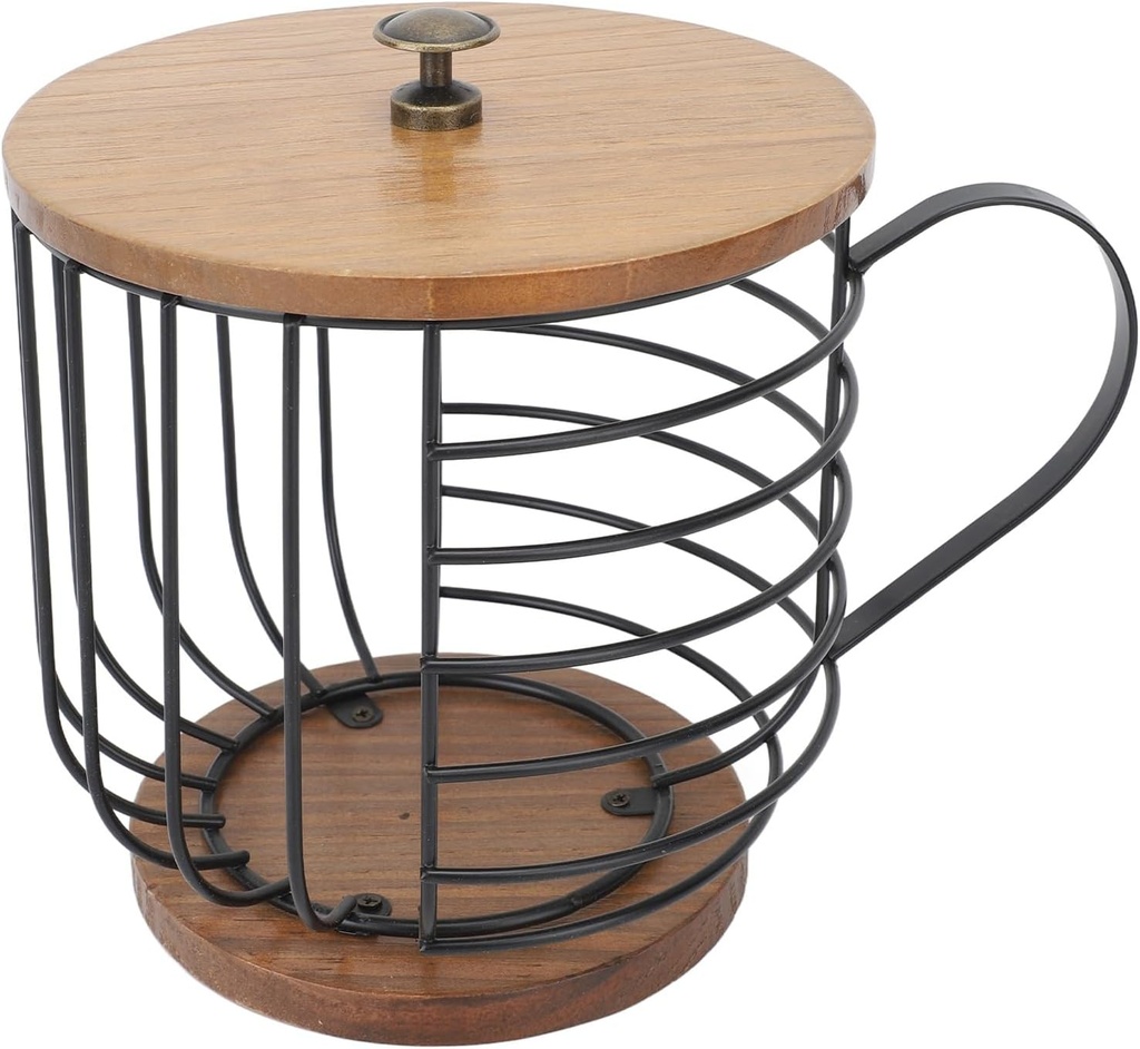 Coffee Pod Organizer Iron Large Capacity Space Saving Wooden Base Coffee Pods Storage Organizer Coffee Pod Holder,for Home Coffee Bar(Black with Lid)