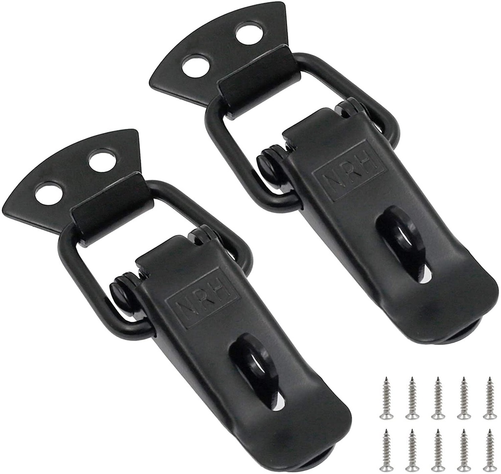 Zorfeter Stainless Steel Spring Loaded Toggle Lock Clasp Buckle Latch for Cabinet Boxes Suitcase with Mounting Screws, Black, Pack of 2