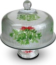 Hand Painted Cake Stand with Cover - Mistletoe Love Collection - Hand Painted Glassware by USA Artists - Unique and Decorative Cake Dome, Kitchen Table Décor, Holiday