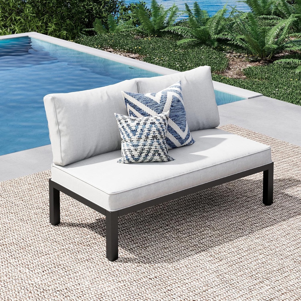 PHI VILLA Outdoor Patio Furniture Set, Metal Frame Modern Loveseat Couch for Poolside and Backyard,Light Grey