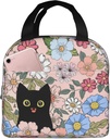 Black Cat Flower Lunch Box Insulated Totes Lunch Bag Thermal Cooler Lunchbox for Kids Teens Boy Girls Beach Travel Picnic