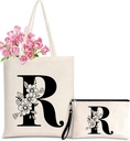 Personalized Initial Tote Bag for Women - Monogrammed Bags with Makeup Gift Bag for Wedding, Birthday, Teacher, Mother's Day