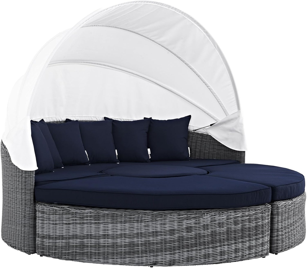 Modway Summon Outdoor Patio Daybed with Canopy and Sunbrella Cushions in Canvas Navy