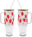 Sip-Sip Hooray! 40oz Strawberry Floral Glass Tumbler with Handle Lid and Straw, Cute Summer Iced Coffee Cup, Dishwasher Safe, Flower Aesthetic Large Water Mug, Gift for Women and Friends
