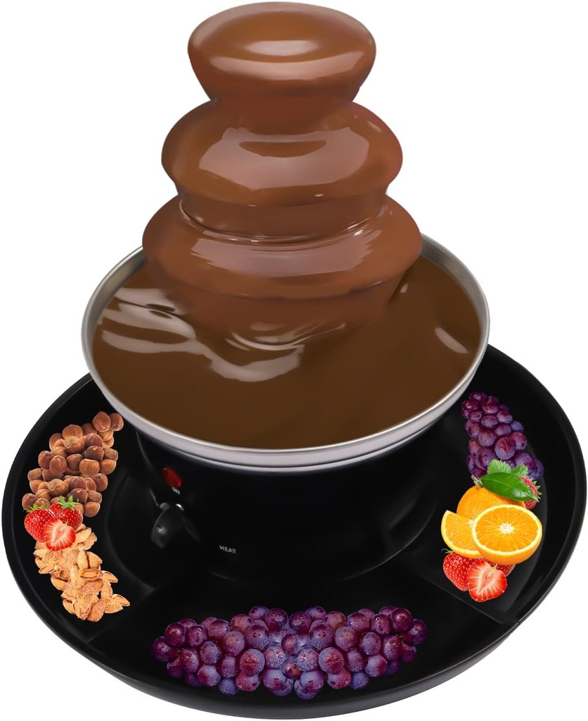 Electric Chocolate Fountain, 3 Tier Chocolate Fondue Machine with 5Forks, 40W Fuente De Chocolate, Small Chocolate Fountain Machine for Parties, Melts Cheese, Candy, Dip Strawberry, fruit, Vegetable